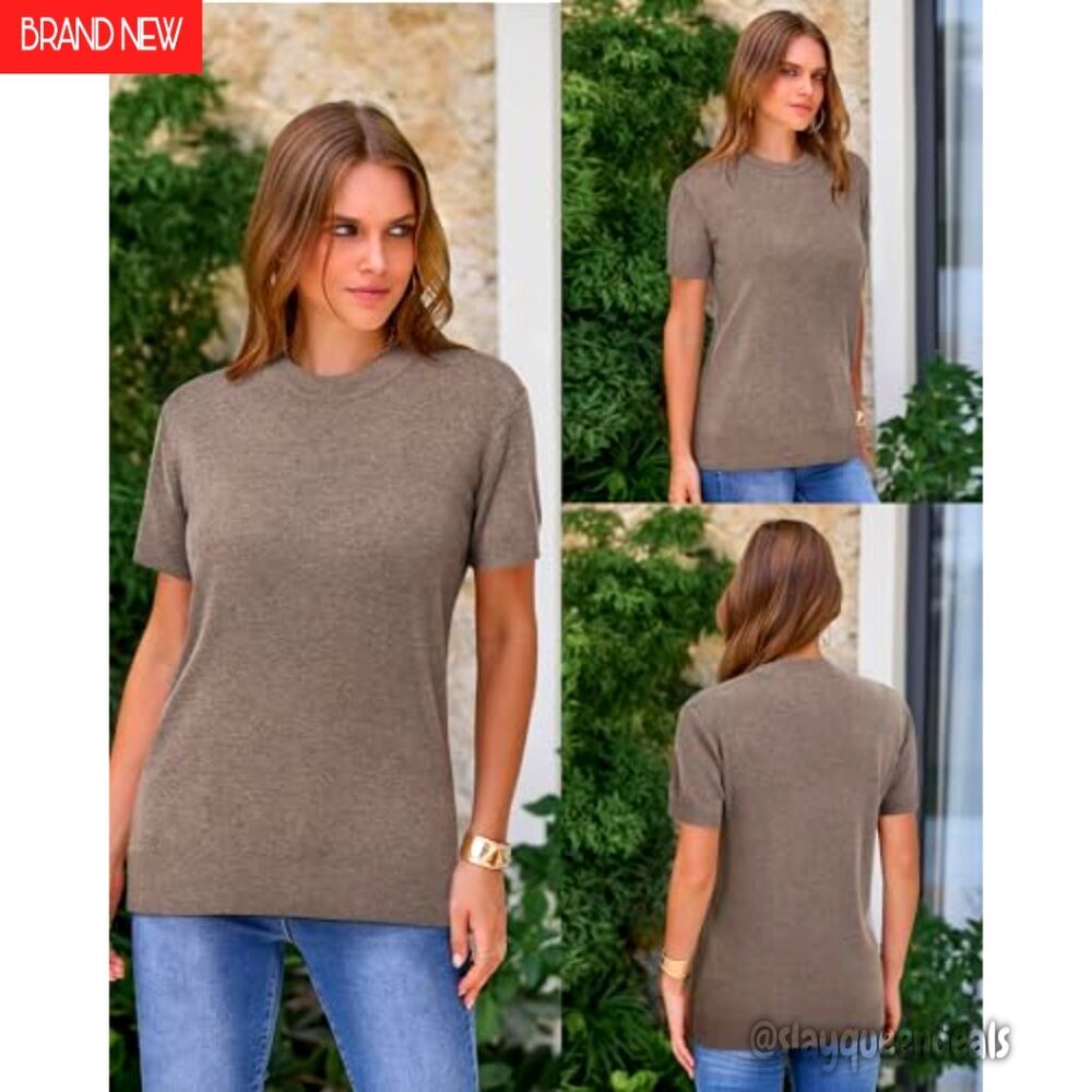 Wool Blend Pullover Sweater, Loose Fit, Short Sleeve, Crew Neck, Essential - Picture 6 of 8